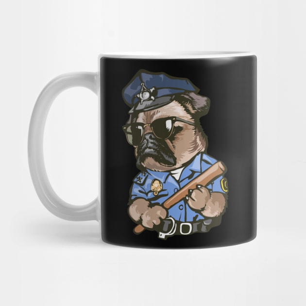 Pug Cartoon funny pugs dog police officer illustration by sports_hobbies_apparel